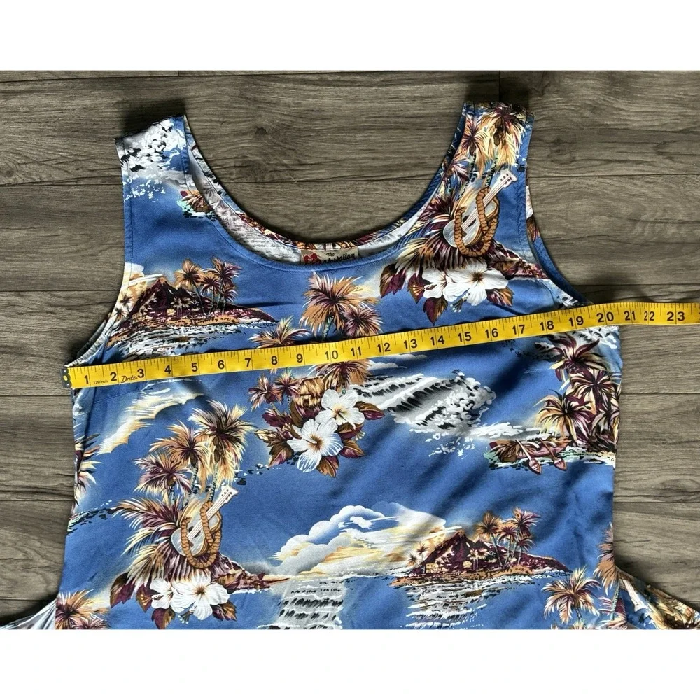 Women's Hilo Hattie Blue Tropical Rayon Sarong Wrap Dress Floral Hawaiian Size L - Picture 5 of 14